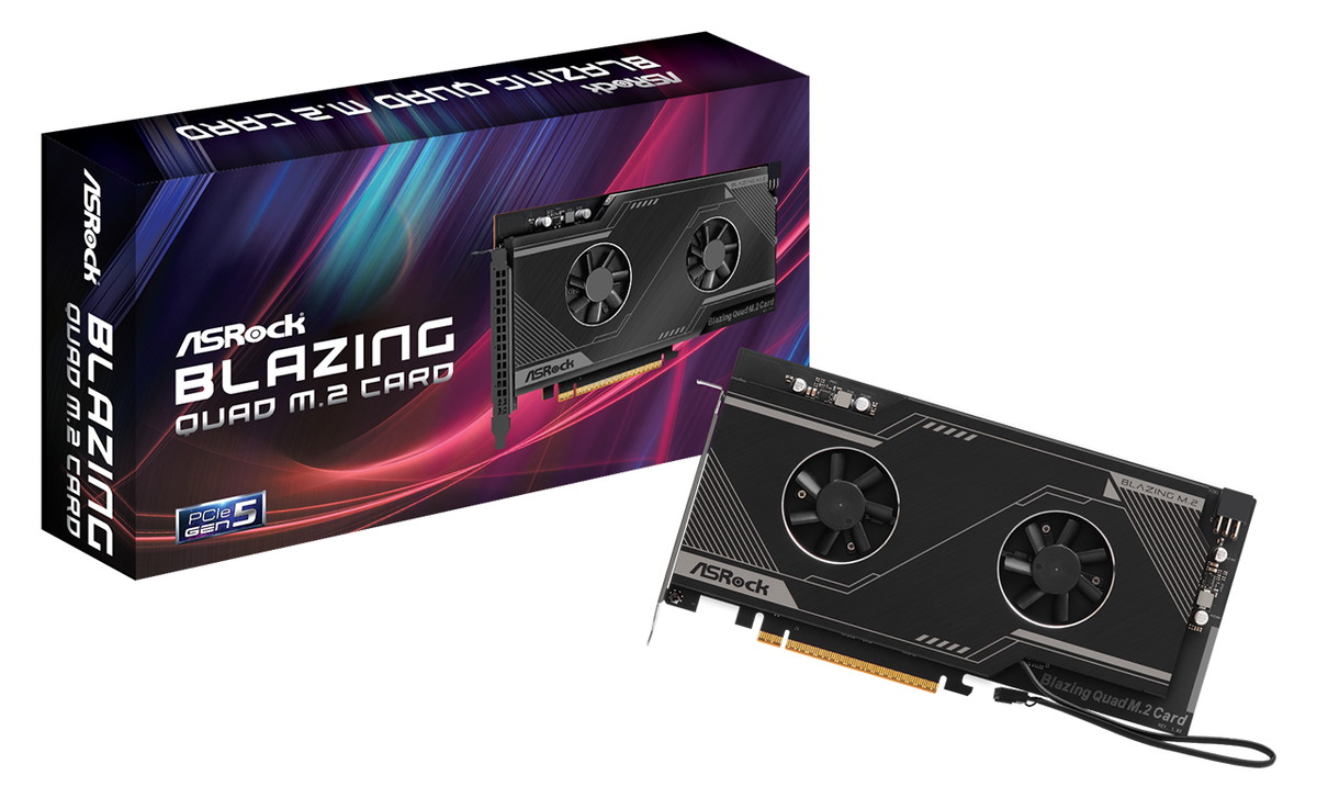 ASRock Blazing Quad M.2 Card」が発売。4基のPCIE5.0 SSDを増設