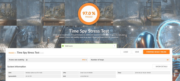 MSI GeForce GTX 1650 AERO ITX 4G OC_TimeSpy Stress Test