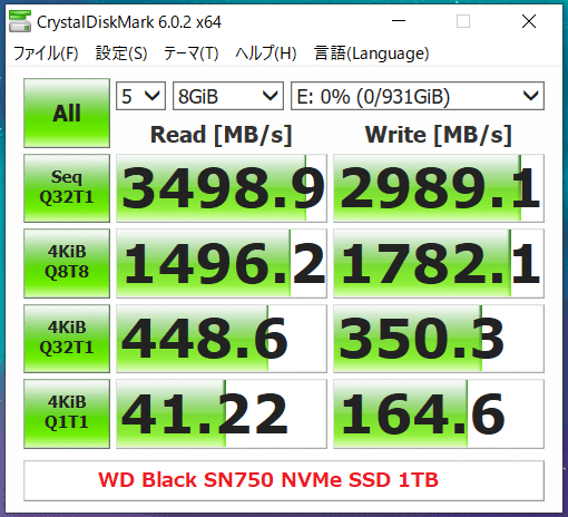 WD Black SN750 NVMe SSD 1TB_CDM