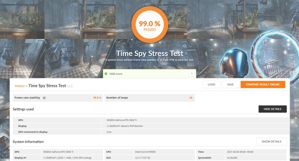 MSI GeForce RTX 3060 Ti TWIN FAN OC_TimeSpy Stress Test