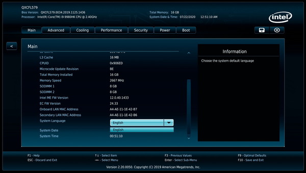 Intel NUC 9 Extreme Kit NUC9i9QNX_BIOS_2_1_language
