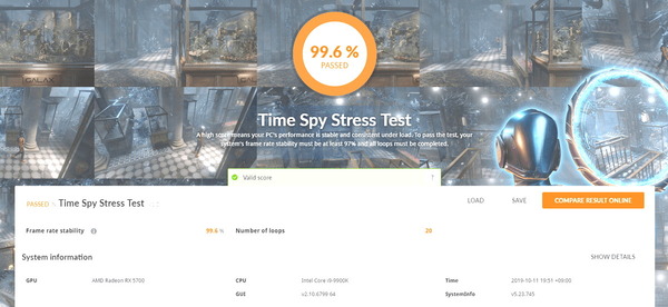 玄人志向 RD-RX5700-E8GB_DF_TimeSpy Stress Test