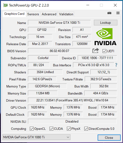 COLORFUL iGame GTX1080Ti Vulcan X OC_gpu-z_2
