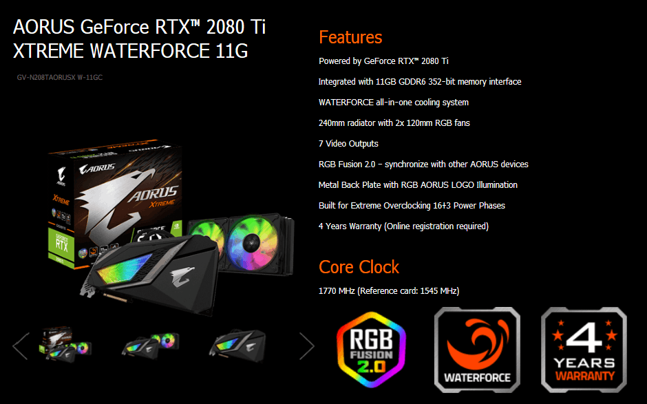 GIGABYTE AORUS GeForce RTX 2080 Ti XTREME WATERFORCE 11G _top