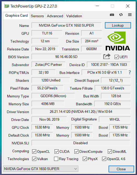 ZOTAC GAMING GeForce GTX 1650 SUPER Twin Fan_GPU-Z (1)