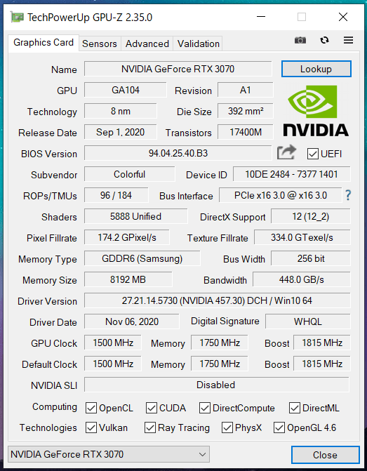COLORFUL iGame GeForce RTX 3070 Advanced OC-V_GPU-Z_OC (1)
