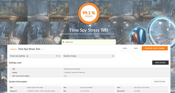 ZOTAC GAMING GeForce RTX 3060 AMP White_TimeSpy Stress Test