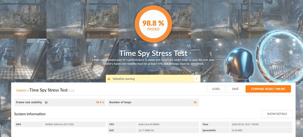 ZOTAC GAMING GeForce GTX 1650 OC GDDR6_TimeSpy Stress Test