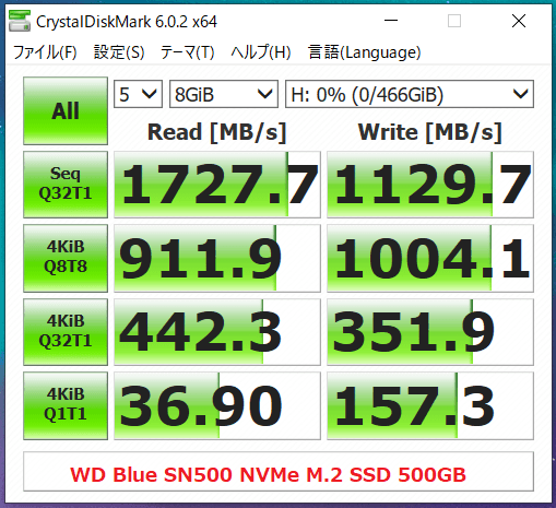 WD Blue SN500 NVMe M.2 SSD 500GB_CDM