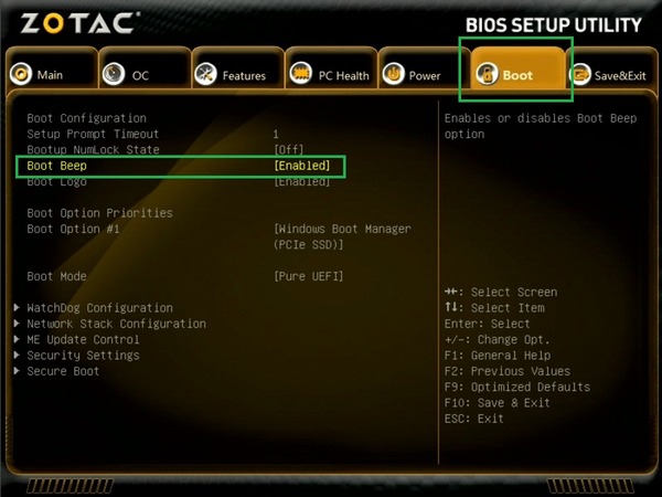ZOTAC ZBOX Eシリーズ EN52060V BIOS_boot-beep