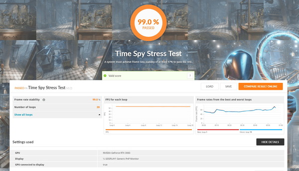 MSI GeForce RTX 3060 AERO ITX 12G OC_TimeSpy Stress Test