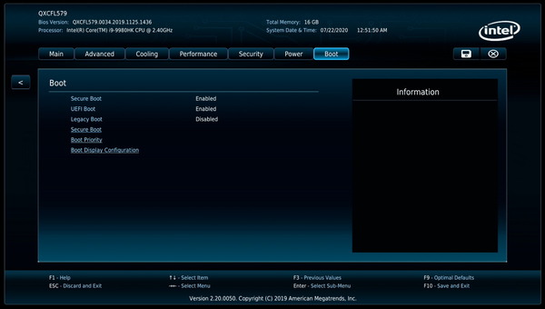 Intel NUC 9 Extreme Kit NUC9i9QNX_BIOS_1_7_Boot